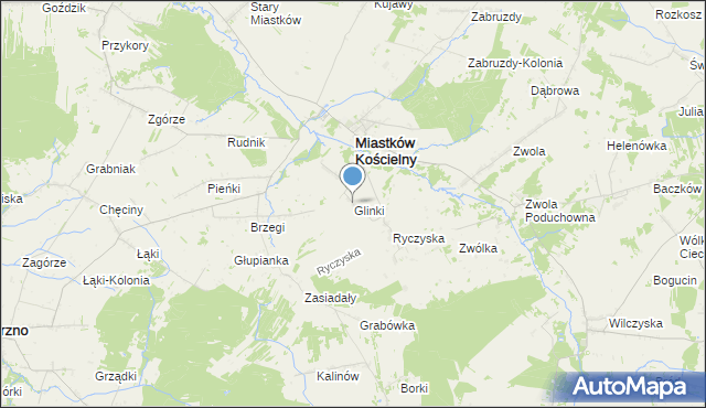 mapa Glinki, Glinki gmina Miastków Kościelny na mapie Targeo